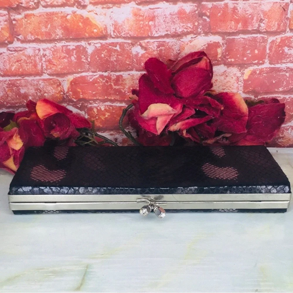 Vintage 80s Black Patent Snakeskin Box Clutch